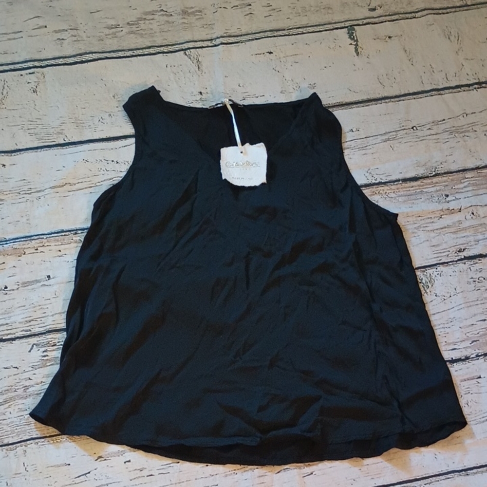 Cobblestone Living Black V Neck Silk Blend Tank Top Blouse L/XL NWT